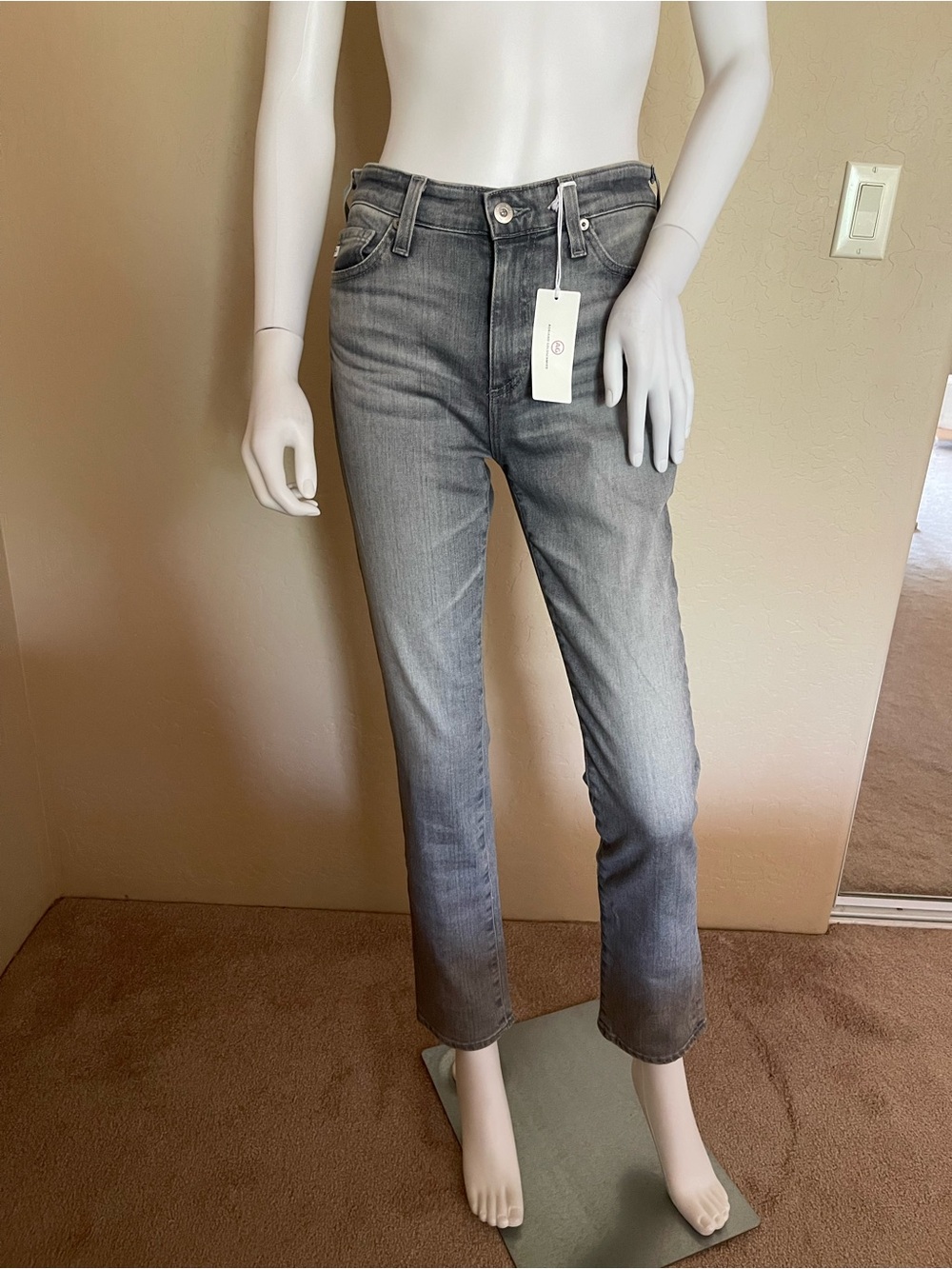 AG Adriano Goldschmied Zahdi Jeans Womens 26 Gray High Rise Straight Denim NWT